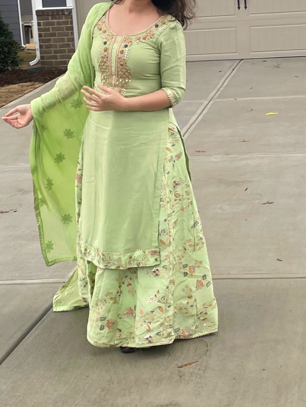 Elegant Light Green Embroidered Women's Dress with skirt and dupatta